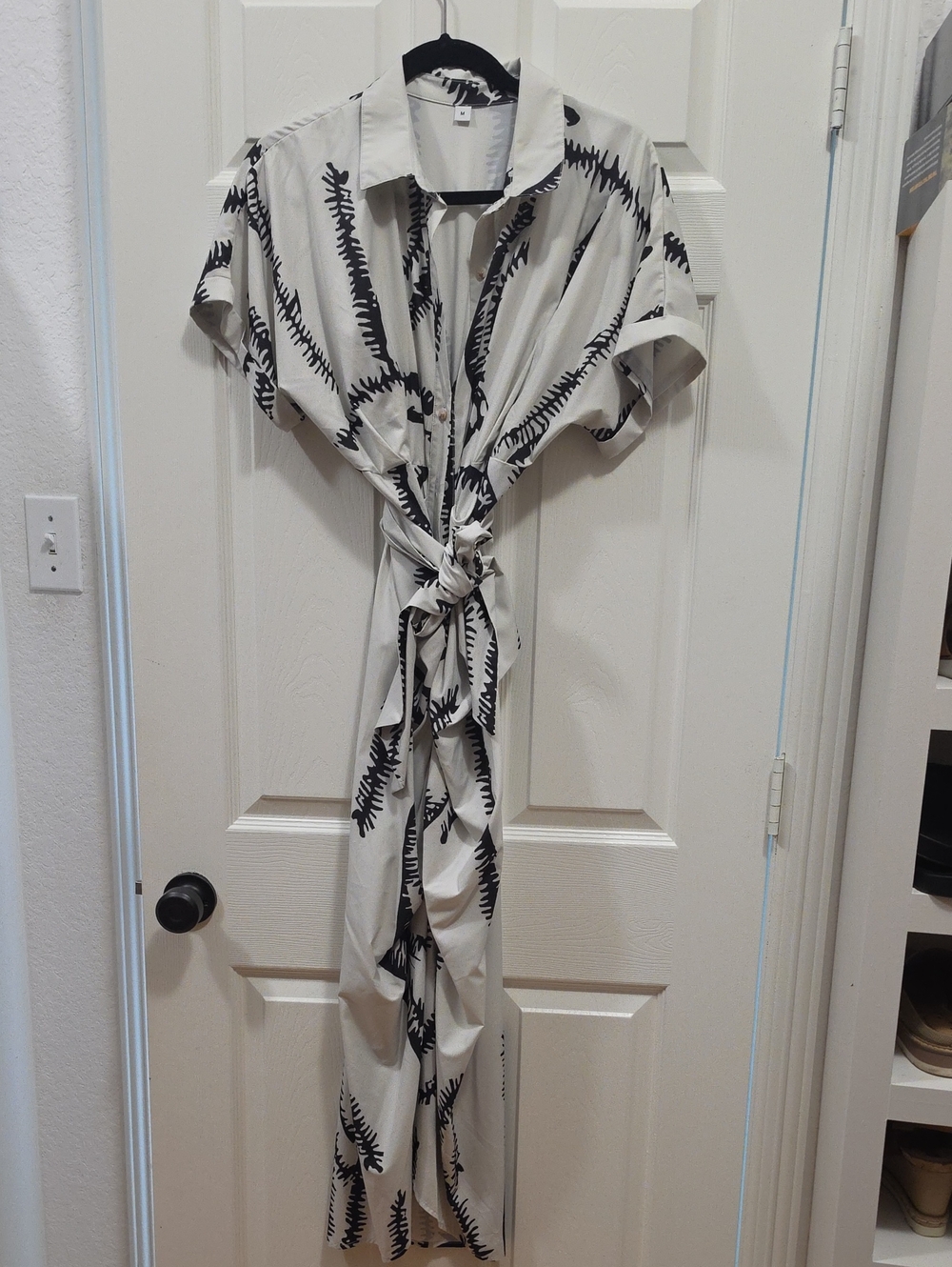 Women’s Cream Shirt Dress with Black Leaf Print